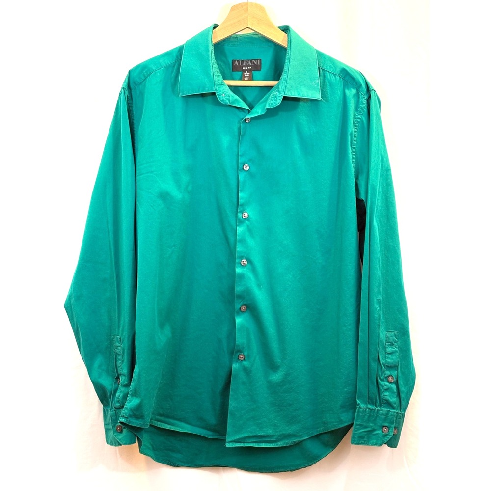 Alfani Men's Dress Shirt Emerald Green, Size L (16-16 1/2,‎ 34-35)